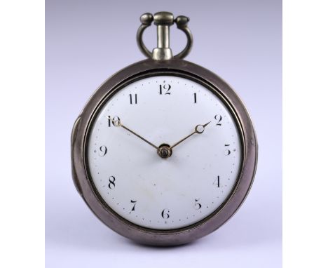 A Silver Pair Cased Open Faced Verge Pocket Watch by William Johnson, London, 1801, 52mm diameter case, with white enamelled 