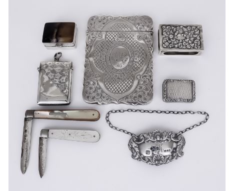 A George IV Silver Vinaigrette and Mixed Silverware, the vinaigrette by T. S., Birmingham 1821, the lid with floral scroll mo