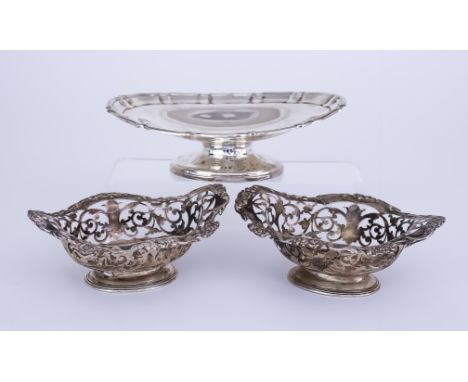 A Pair of Edward VII Silver Oval Sweetmeat Baskets and a George V Silver Oval Dish, the baskets by George Nathan &amp; Ridley