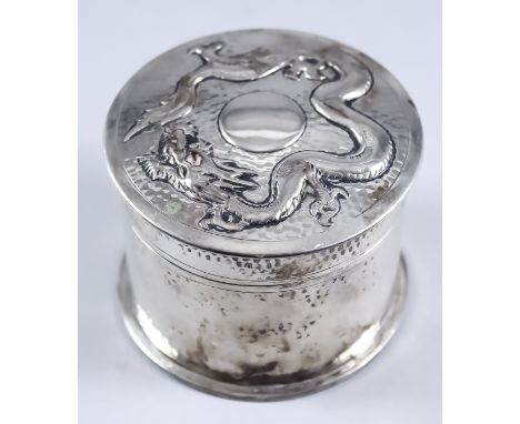 A Chinese Silver Cylindrical Box and Cover, Late 19th/Early 20th Century, by Tuck Chang &amp; Co, with a planished finish, th
