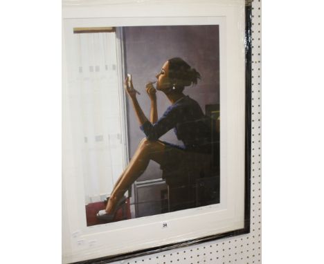  Jack Vettriano  Lady sat by a window putting on makeup Colour print Signed in pencil 65.5cm x 53cm  