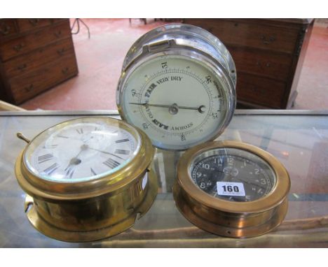  A brass cased ship's clock,   a Roth Bros of New York ships clock (crack to glass) and a chrome cased barometer. 