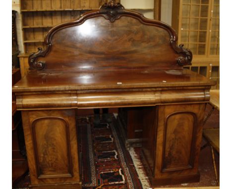  A William IV mahogany sideboard   with raised back, three cushion moulded drawers on pedestal cupboards 156cm wide  