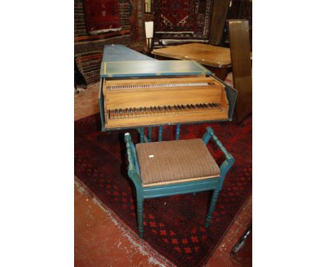  A blue painted harpsichord with matching stool  