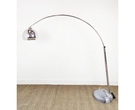 GUZZINI STYLE FLOOR LAMP, steel, chrome and marble, approx. 170cm H x 195cm L.