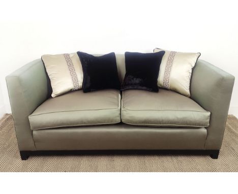 STYLE AND COMFORT SOFA, 170cm W approx, green fabric upholstered, with two pairs of differing scatter cushions.