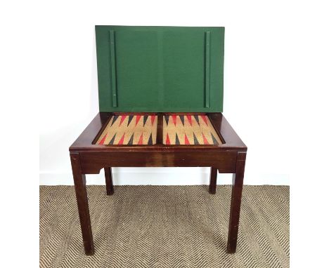 BACKGAMMON TABLE, with a removable top and cork playing surface, 90cm W x 60cm D x 74cm H.