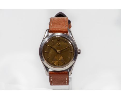 A Gents Tropical dial Omega manual wind vintage watch Crome case and  later leather strap. Working order.