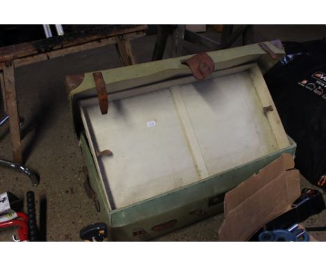 A leather and canvas trunk