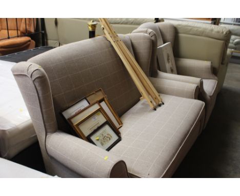 A Next two seater wing back settee with matching armchair 