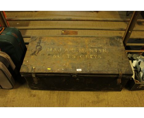 A metal trunk and contents of various Military equipment