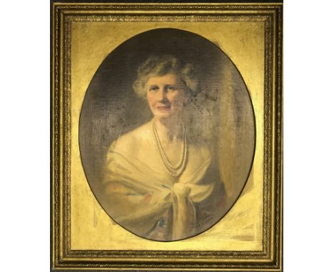 Frank (Francis) Owen Salisbury 1874-1962 British. Oil on canvas laid to board. “Portrait of a Lady wearing Pearls”. Signed an