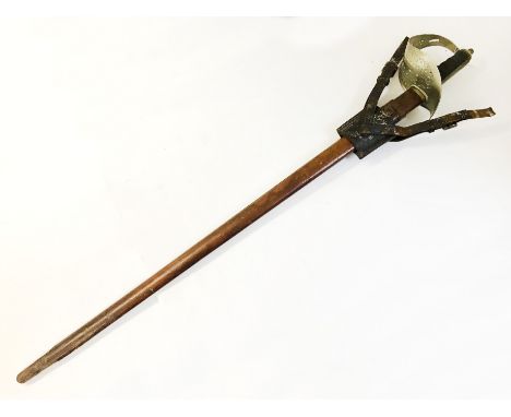 MILITARY GEORGE V OFFICER SWORD WITH LEATHER SCABBARD