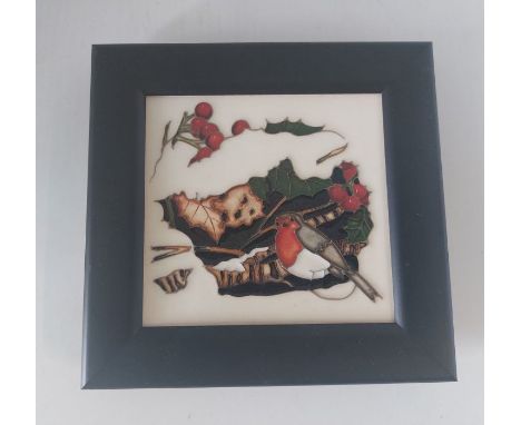 A Trial  Moorcroft ceramic framed plaque, Titled Hidden Robin C2020inside frame measurements  is 9.5 cm x 9.5 cm Condition : 