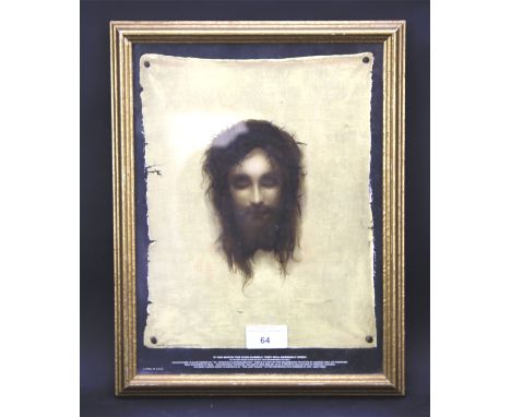 An Andy Warhol print of 'St. Veronica's Handkerchief'. Depicting Christ with his eyes shut, 23cm x 30cm, framed and glazed