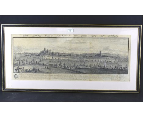 A print of 'The North West prospect of the city of Wells'. Depicting the cathedral and surrounding landscape, 80cm x 31.5cm, 