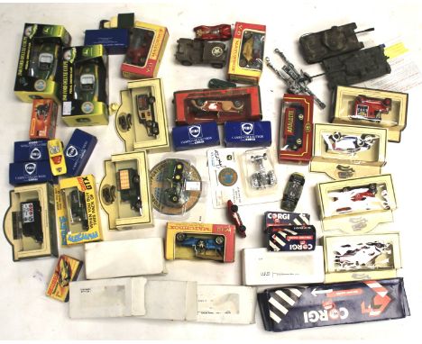An assortment of diecast model vehicles. Including examples by Corgi, Matchbox and LLedo