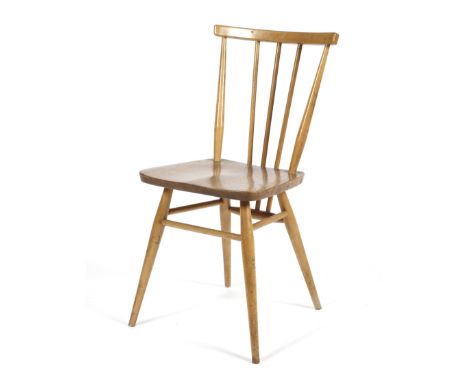 An Ercol beech and elm stick back kitchen chair. With tapering supports and stretchers, 78cm high