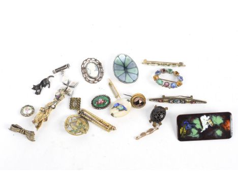 A collection of 19th &amp; 20th century brooches. Including a Hogan Bolas enamel example, micro mosaic bar brooch, cameo broo