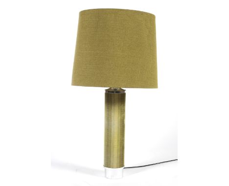 A retro 1960s/70s chrome and green fabric mounted large table lamp and shade. Electrified, 91cm high inc. shade 