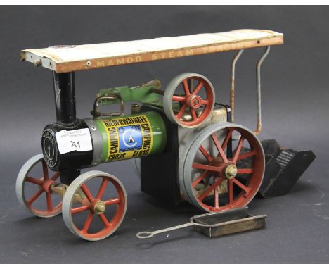 A Mamod steam tractor. In green with red wheels, L26cm