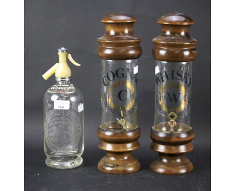Assorted collectables. To include two unusual Cognac and Whisky dispensers, a glass soda syphon and a French ladle and rack
