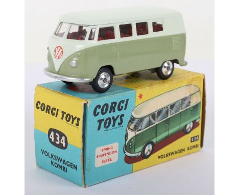 Corgi Toys 434 Volkswagen Kombi Van, light metallic green, pale green body, red interior, spun shaped wheels, model is in nea