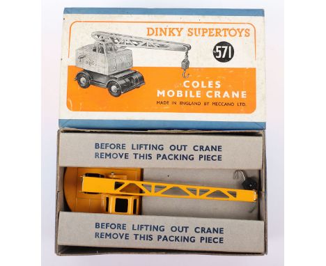 Dinky Supertoys 571 Coles Mobile Crane, yellow/black body, in near mint original condition, three packing pieces, instruction