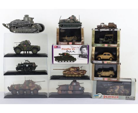 Quantity of Military models including: two boxed Dragon Tanks: Jagdtiger Porsche version, Firefly VC, 4 x HM 1:48 models, Ger