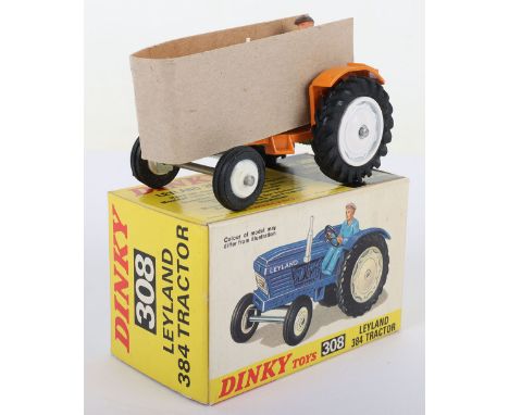 Dinky Toys 308 Leyland 384 Tractor, orange body, white metal rear wheel hubs, front plastic wheel hubs, chimney stack, blue p