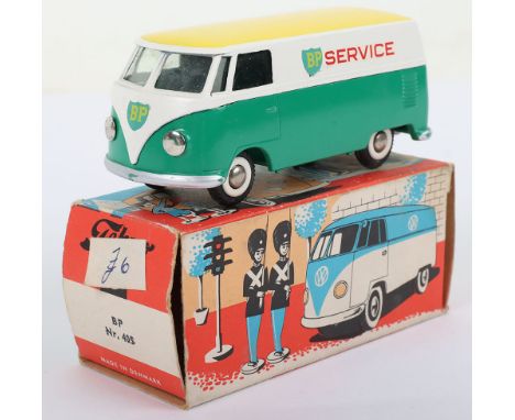 Tekno 405 Volkswagen Type 2 Split Screen Van ‘BP Service’  green/white body, yellow roof, chrome hub caps, in near mint to mi