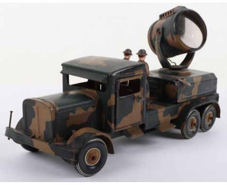 Tipp &amp; Co (Germany) Tinplate 6-wheeled Army Lorry with Searchlight, camouflage body, searchlight to rear (missing  light 