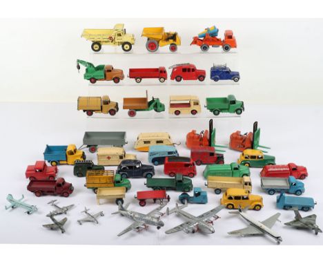 Collection of play-worn Dinky toys Commercials, Taxis and Aircraft, including Capstan Morris van, two tankers Mobilgas and Ca