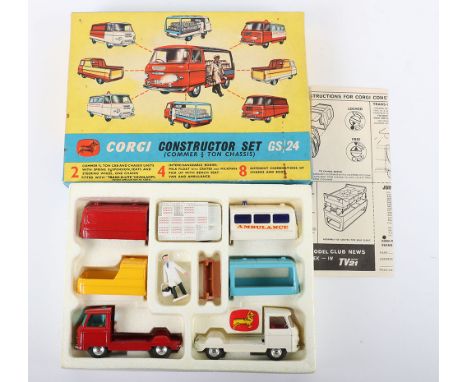 Corgi Toys Commer Constructor Gift Set 24, 2 cab/chassis units, 4x interchangeable bodies, milkman, milk crates and bench sea