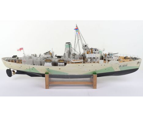Flower Class Corvette H.M.C.S. Snowberry, hand built model, with remote control unit L.85cms in wooden case Collection only n