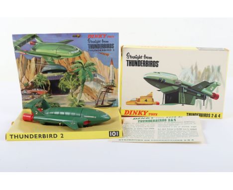 Dinky Toys Boxed 101 Thunderbirds 2 &amp; 4 Straight From TV series ‘Thunderbirds’ 1st issue dark green body, red rear thrust