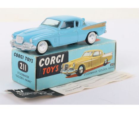 Corgi Toys 211 Studebaker “Golden Hawk” blue body, gold rear wing flashes, flat spun wheels, in near mint original condition,