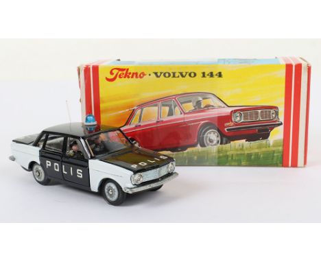 Tekno 835 Volvo 144 Police Car, black/white body ‘Polis’  cast wheels,  aerial, blue light, spot light still in bag, two poli