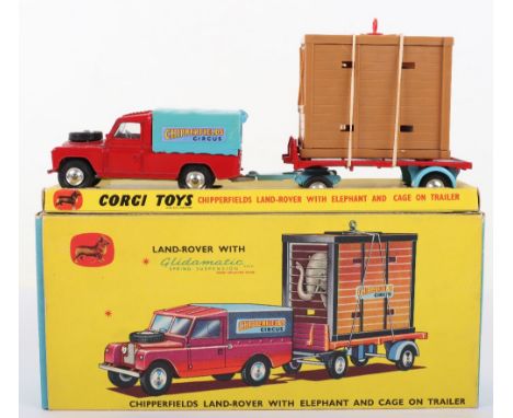 Corgi Toys Gift Set 19 Chipperfield’s Circus Land-Rover with Elephant and Cage on Trailer,2nd issue Land-Rover with plastic t