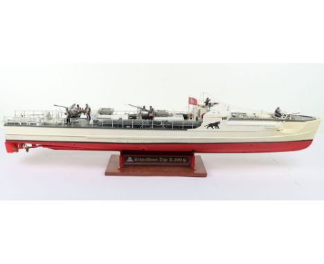 Italeri German Navy Schnellboot Type S-100  Boat, 1:35 scale, hand built model, with remote control unit L.100cms in wooden c