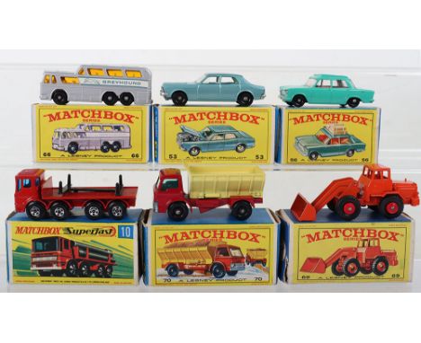 Five Boxed Matchbox Lesney Regular Wheels Models, including:53c Ford Zodiac MK IV, metallic blue body, ivory interior, blk pl