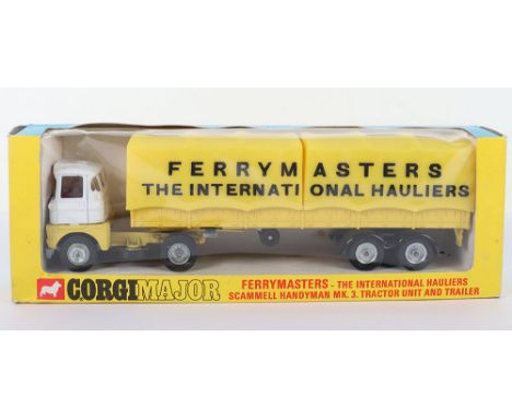 Corgi Major Toys 1147 Ferrymasters Scammell Handyman Mk.3&nbsp;Tractor unit &amp; Trailer,&nbsp;yellow/white cab,red interior