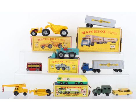 Matchbox Lesney Series, boxed M-1 Major Pack BP Petrol Tanker, green/yellow/white body, in Lesney picture box, one end flap m