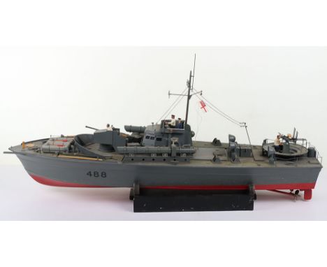 Royal Navy Gun Boat 488 , hand built model, with remote control unit L.92 cms.  Collection only no in house shipping on this 