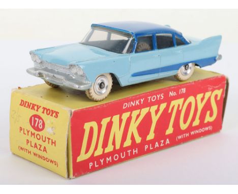 Dinky Toys 178 Plymouth Plaza, light blue body, dark blue roof and side flash, spun wheel hubs,in near mint original conditio