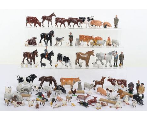 Britains Farm animals and figures, including farmer on horse (lacks part of stick), Maid washing, Shepherd, two Land girl (on