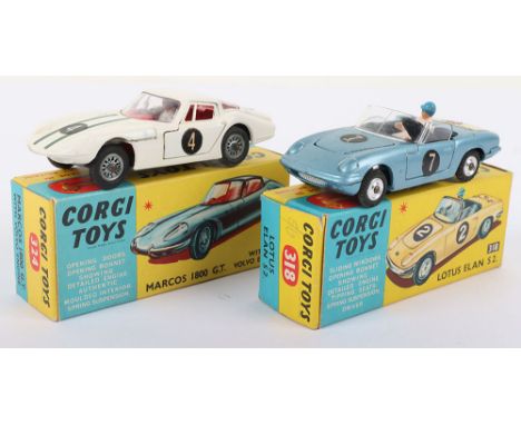 Two Boxed Vintage Corgi Toys, 318 Lotus Elan S2. metallic blue, driver, spun wheel hubs ‘Ive got a tiger in my tank’ decal on