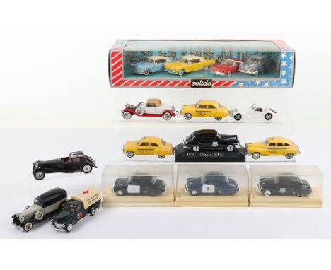 Solido USA Model Cars Gift Set, with 4 model cars, 3 x boxed Chevrolet/Cadillac Police cars, nine unboxed cars, all in excell