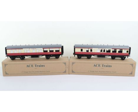 Two boxed BR C/5 0 gauge ACE Trains bogie Passenger coaches, ‘The Elizabethan’ Restaurant car and Full Brake, both in maroon 
