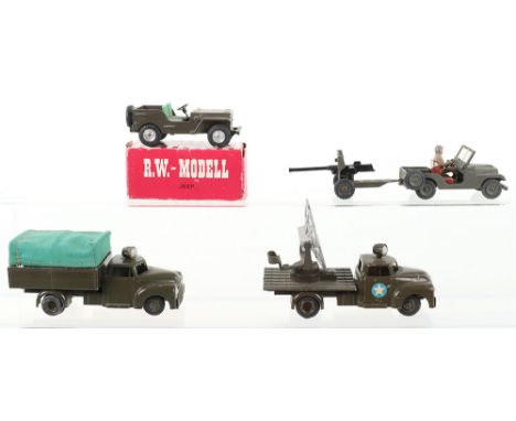Tekno Military Models,814 Willy Military Jeep, with driver &amp; 814 Kanon, 951 Covered wagon, drab green body, cloth canopy 